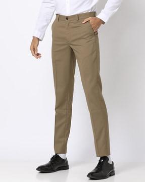 slim fit flat-front trousers