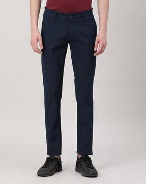 slim fit flat-front trousers