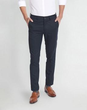 slim fit flat-front trousers