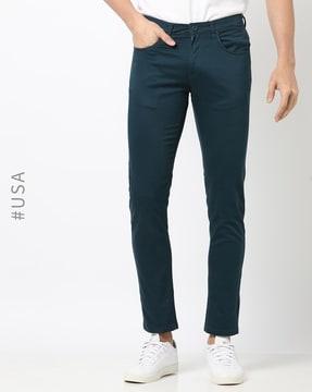 slim fit flat-front trousers