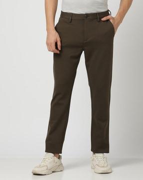 slim fit flat-front trousers