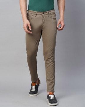 slim fit flat-front trousers