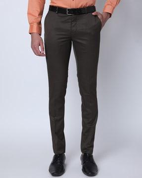 slim fit flat-front trousers