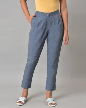 slim fit flat-front trousers