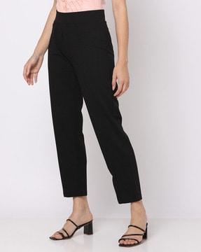 slim fit flat-front trousers