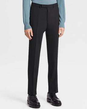 slim fit flat-front trousers