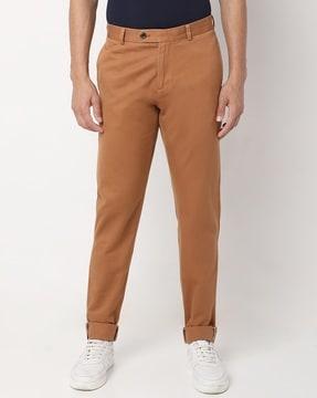 slim fit flat-front trousers