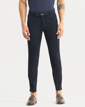 slim fit flat-front trousers