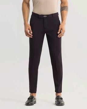 slim fit flat-front trousers