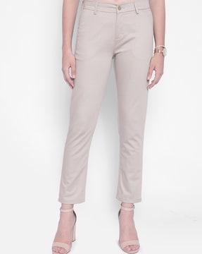 slim fit flat-front trousers