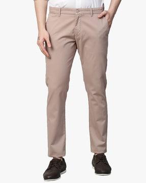 slim fit flat-front trousers