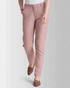 slim fit flat-front trousers