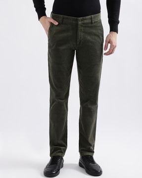 slim fit flat-front trousers