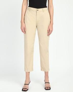 slim fit flat-front trousers