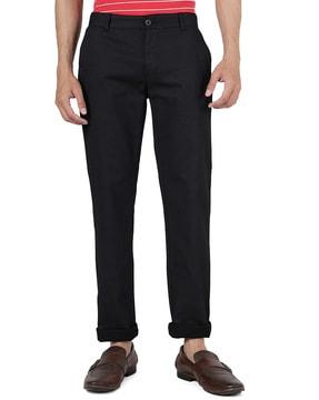 slim fit front-flat trousers