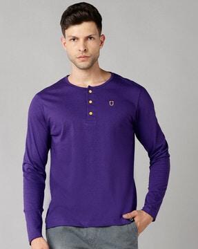 slim fit full-sleeve henley-neck t-shirt