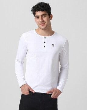 slim fit full sleeve henley t-shirt