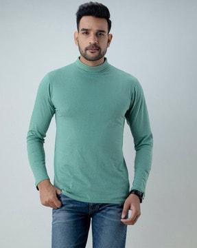 slim fit full-sleeves high-neck t-shirt