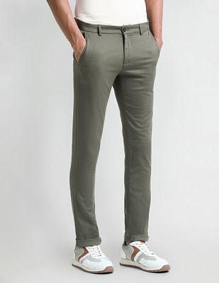 slim fit geometric patterned trousers