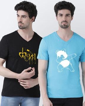 slim fit graphic print v-neck t-shirts