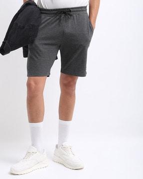 slim fit heathered flat-front shorts