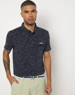 slim fit heathered polo t-shirt with patch pocket