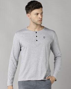 slim fit henley-neck t-shirt