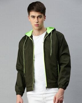 slim fit hooded jacket with zip-front