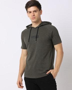 slim fit hooded t-shirt with raglan sleeves