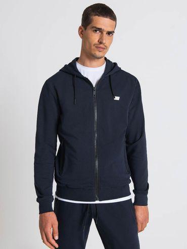 slim fit in stretch terry cotton fabric navy blue hoodie