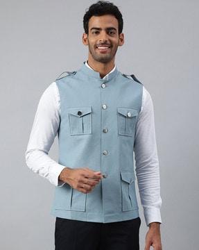 slim fit jacket with patch pockets
