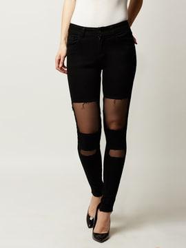 slim fit jeans with sheer-through panels