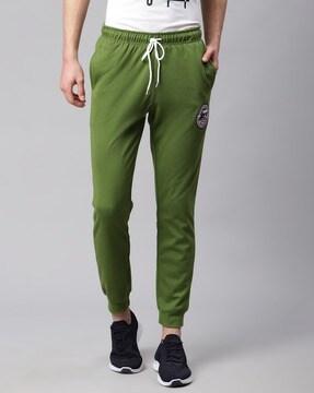 slim fit joggers with typographic patch