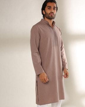 slim fit kurta with embroidered front-panel