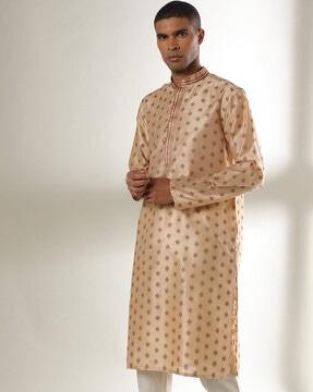 slim fit kurta with mandarin collar