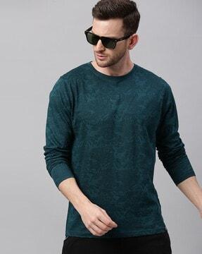 slim fit leaf print crew-neck t-shirt