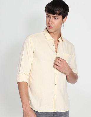 slim fit linen blend casual shirt