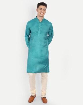 slim fit long kurta with mandarin collar