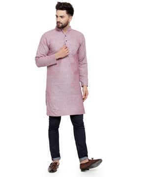 slim fit long kurta with patch pocket