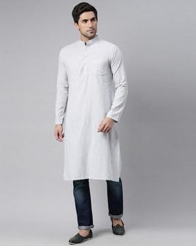 slim fit long kurta with patch pocket