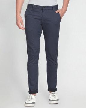 slim fit low-rise flat-front trousers