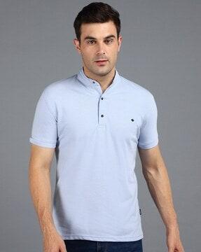 slim fit mandarin-collar polo t-shirt