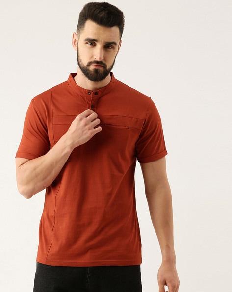 slim fit mandarin-collar t-shirt