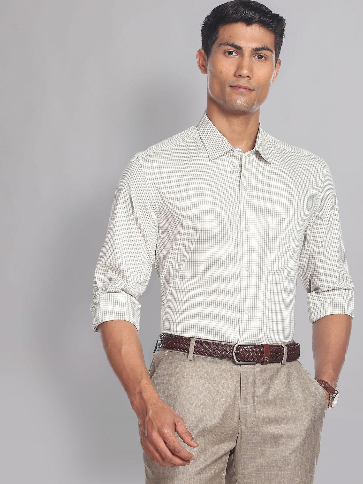 slim fit micro check formal shirt off white