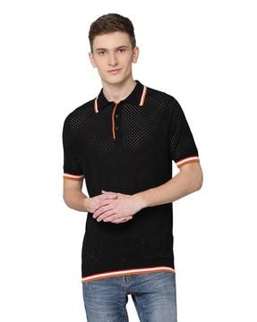 slim fit micro print polo t-shirt