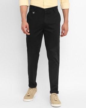 slim fit mid-rise trousers with bottom closure