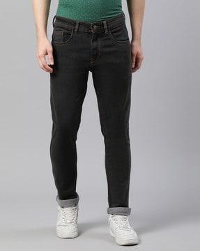 slim fit mid-wash jeans