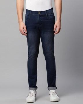 slim fit mid-wash jeans