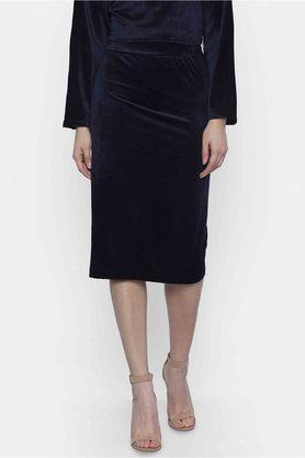 slim fit midi length polyester womens casual skirt - blue