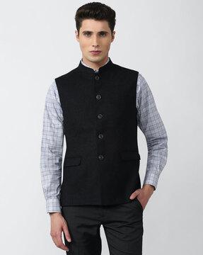 slim fit nehru jacket with flap pockets